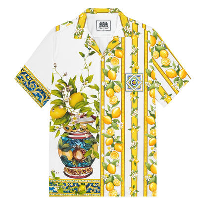 Summer Lemon Potted Pattern Print Camp Collar Casual Shirt for Men