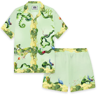 Summer Fresh Light Green Camping Collar Men's Shirt