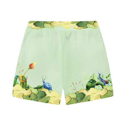 Summer Fresh Light Green Elastic Waistband Casual Shorts