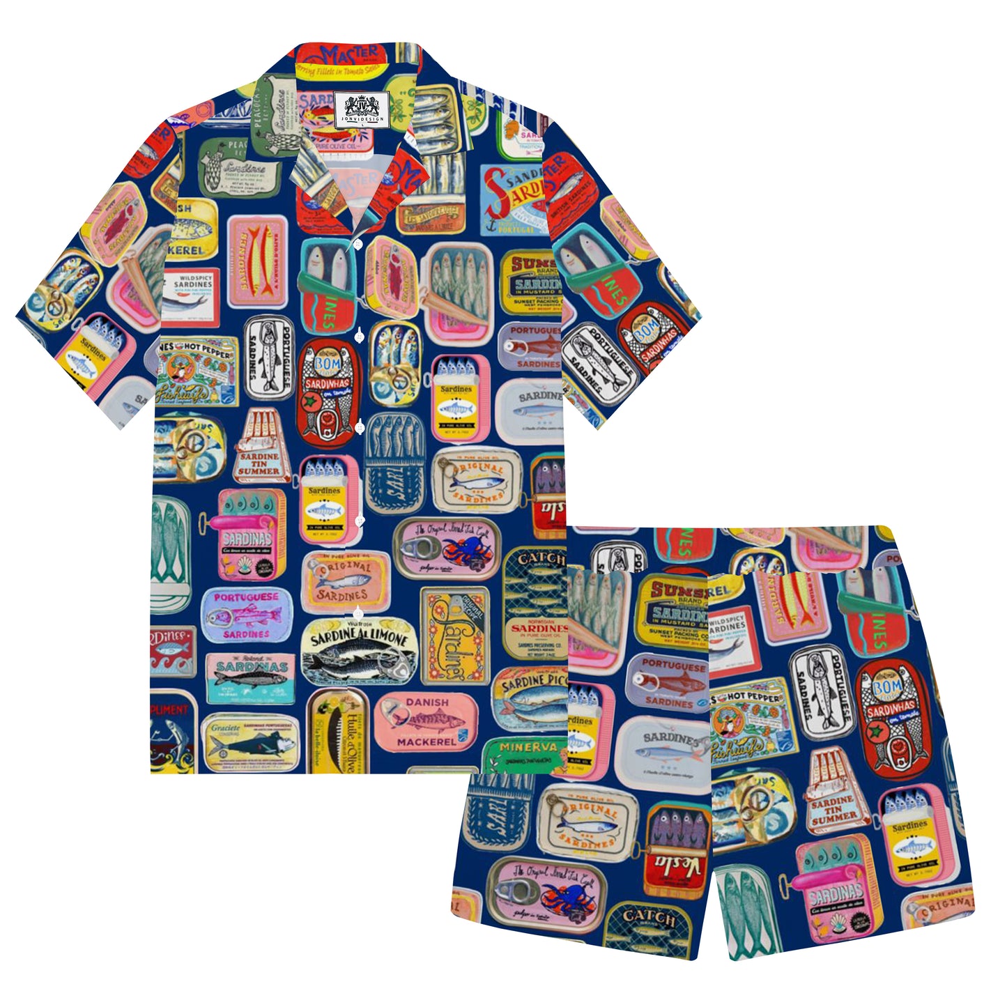Sardines Can Print Camp Collar Short Sleeve Shirt