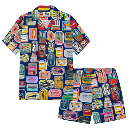 Sardines Can Print Camp Collar Short Sleeve Shirt