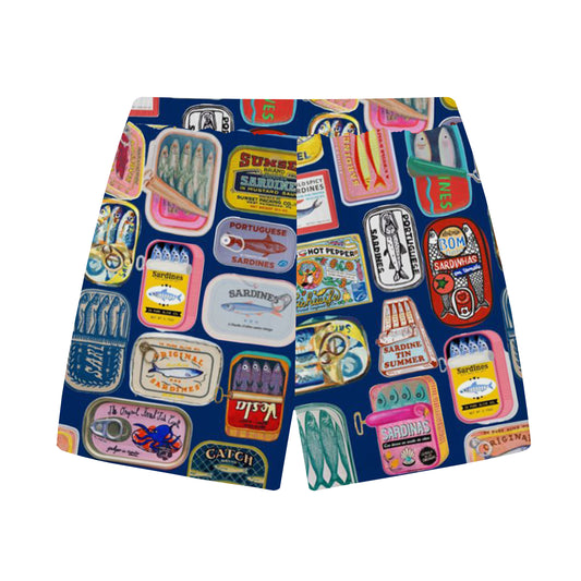 Sardines Can Print Elastic Waistband Summer Casual Shorts