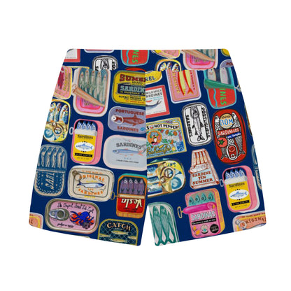 Sardines Can Print Elastic Waistband Summer Casual Shorts