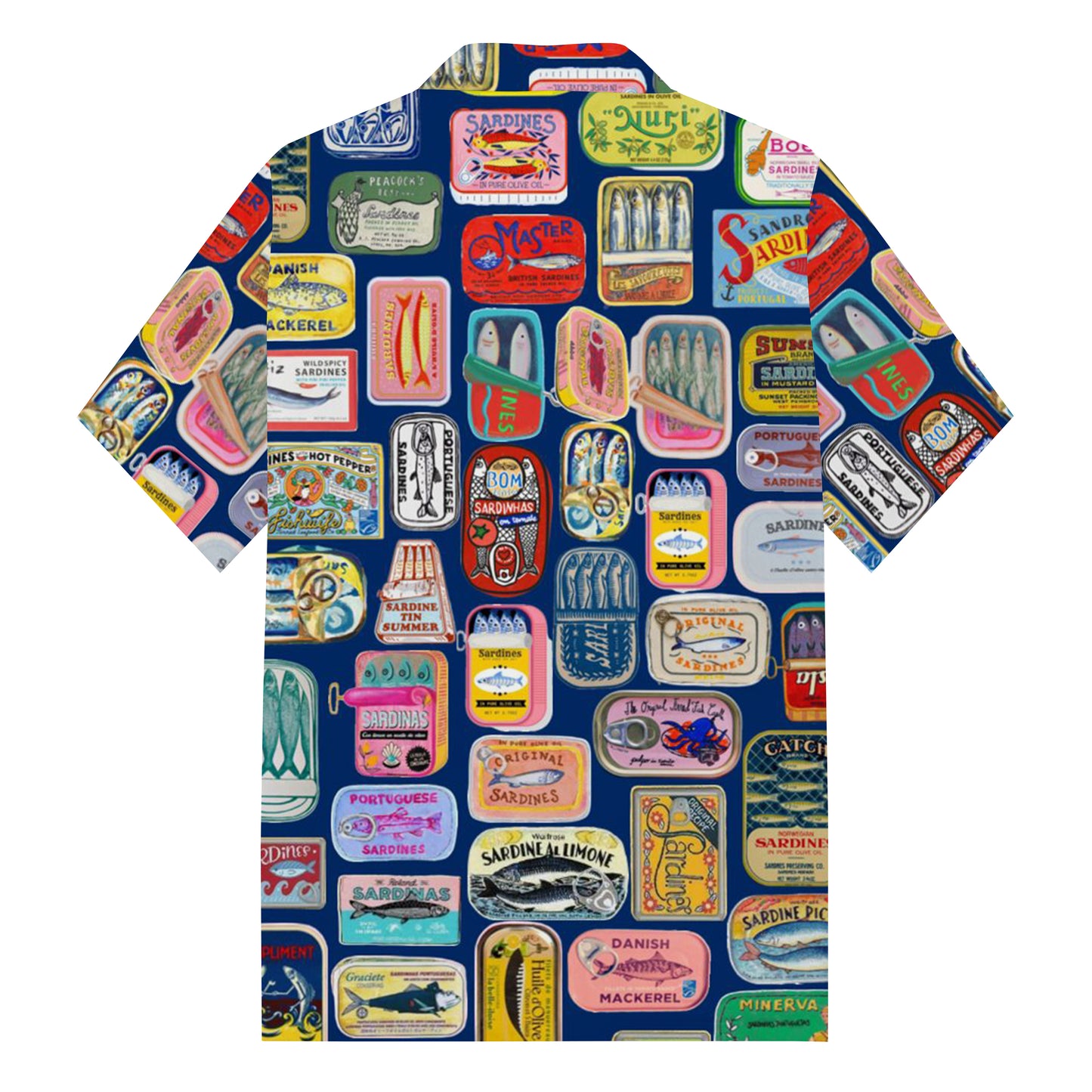 Sardines Can Print Camp Collar Short Sleeve Shirt