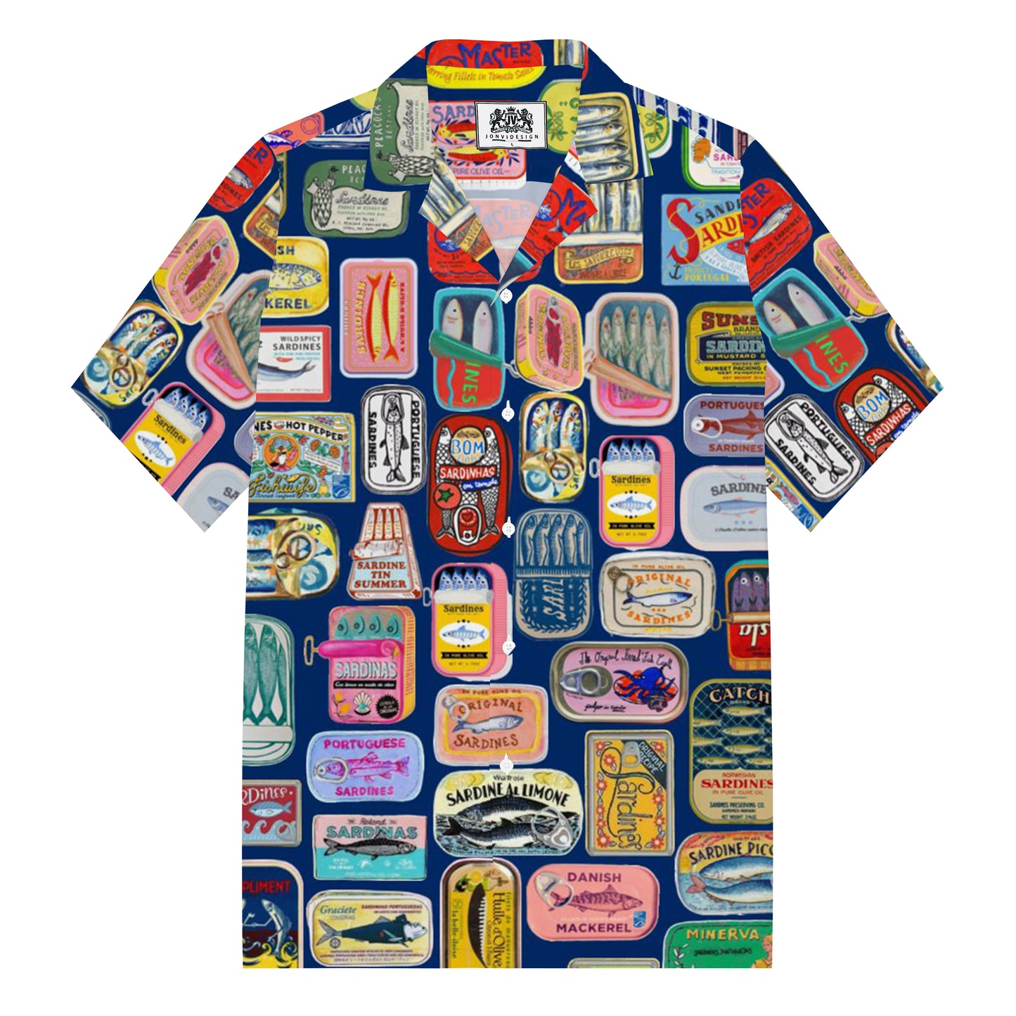 Sardines Can Print Camp Collar Short Sleeve Shirt