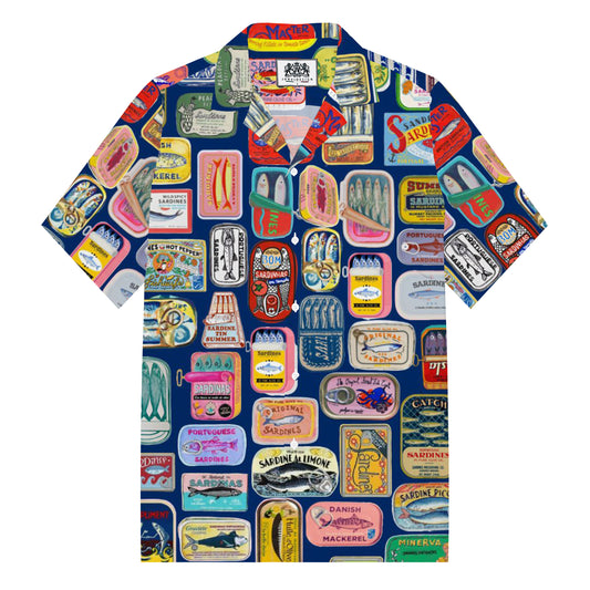 Sardines Can Print Camp Collar Short Sleeve Shirt