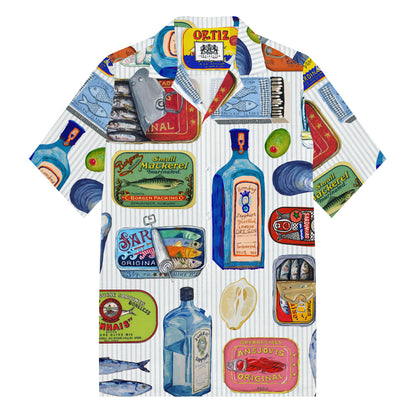 Sardines Food Can Pattern Camp Collar Short Sleeve Shirt