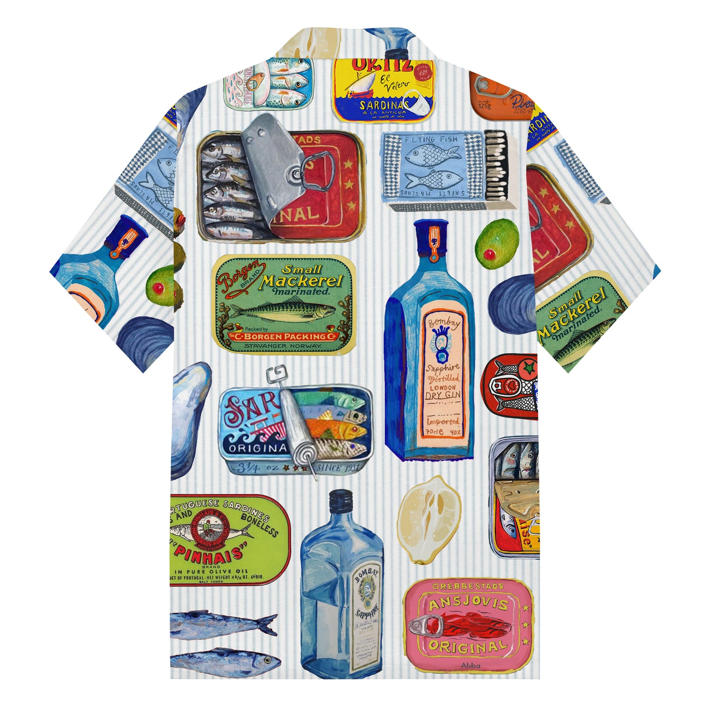 Sardines Food Can Pattern Camp Collar Short Sleeve Shirt