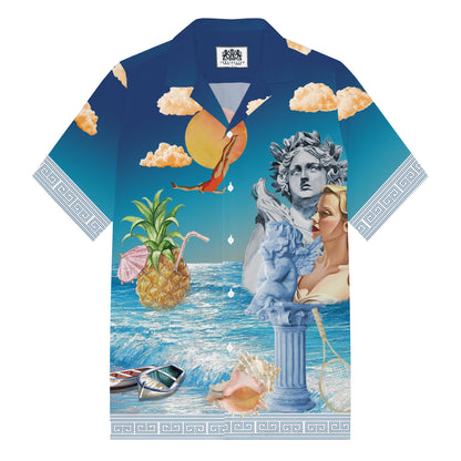 Summer Holiday Style Ancient Greek Statue Print Camp Collar Short Sleeve Shirt