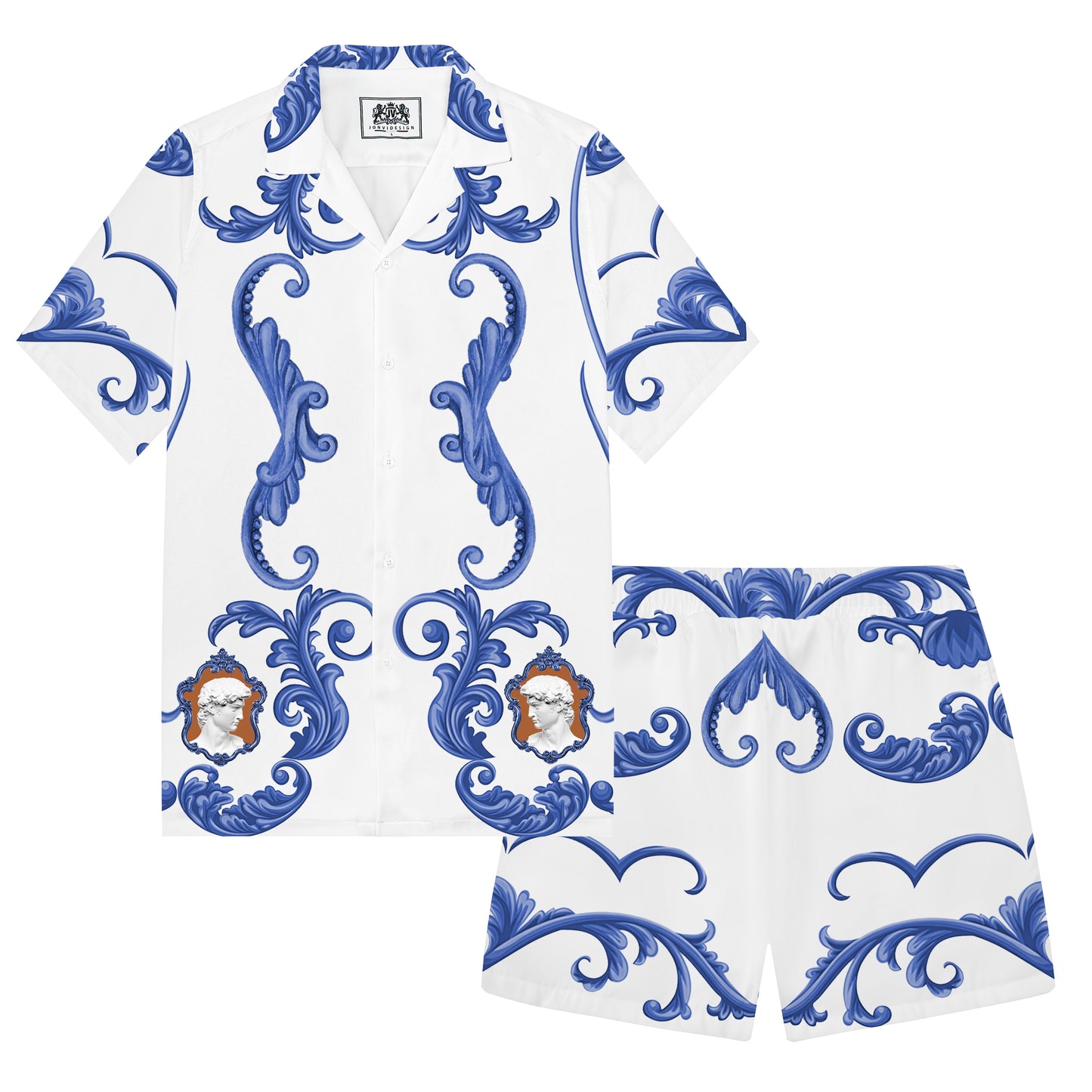 Statue Of David Baroque Floral Pattern Elastic Waistband Casual Shorts