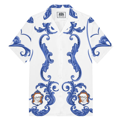 Statue Of David Baroque Floral Pattern Camp Collar Short Sleeve Shirt