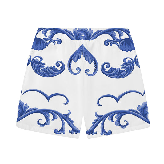 Statue Of David Baroque Floral Pattern Elastic Waistband Casual Shorts
