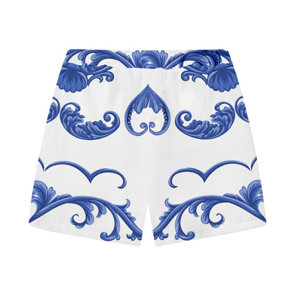 Statue Of David Baroque Floral Pattern Elastic Waistband Casual Shorts
