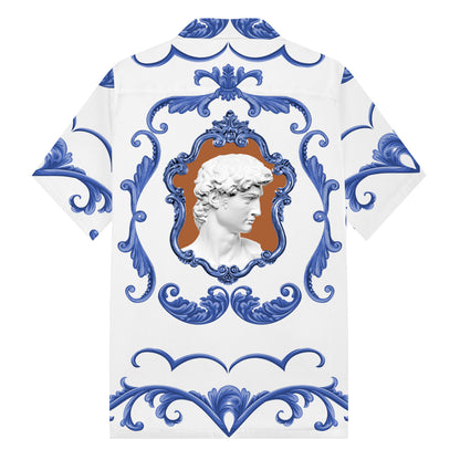 Statue Of David Baroque Floral Pattern Camp Collar Short Sleeve Shirt