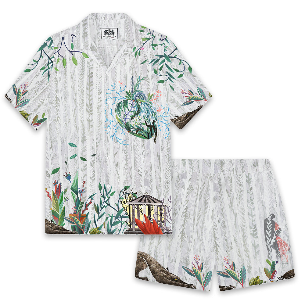Plant Story Desert Camel Pattern Camp Collar Casual Shirt
