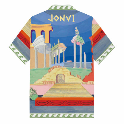 Ancient Greek Architecture, Temple Pattern Camp Collar Short Sleeve Shirt