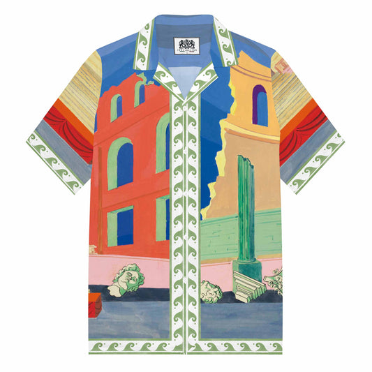 Ancient Greek Architecture, Temple Pattern Camp Collar Short Sleeve Shirt