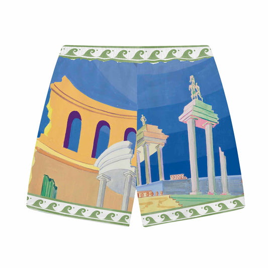 Ancient Greek Architecture, Temple Pattern Elastic Waistband Casual Shorts