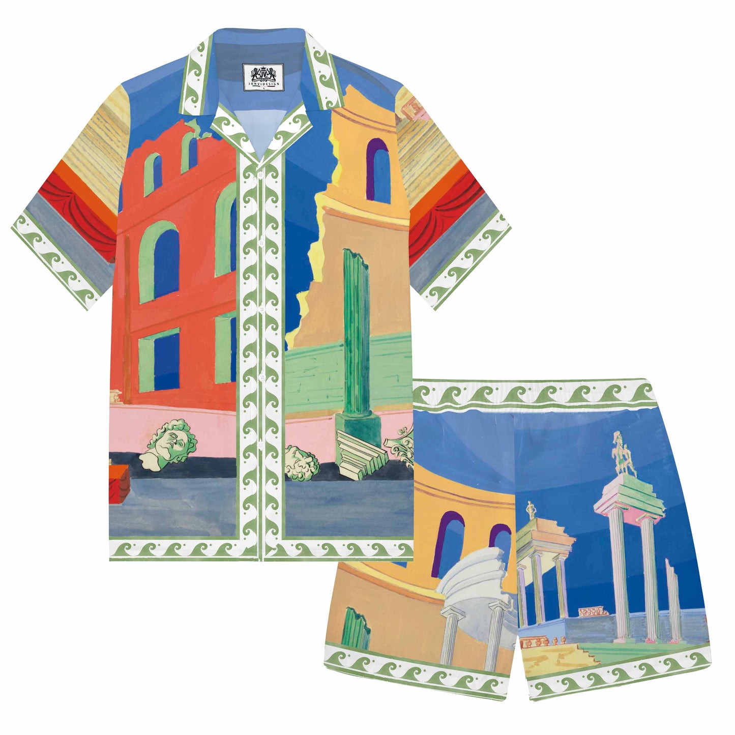 Ancient Greek Architecture, Temple Pattern Camp Collar Short Sleeve Shirt