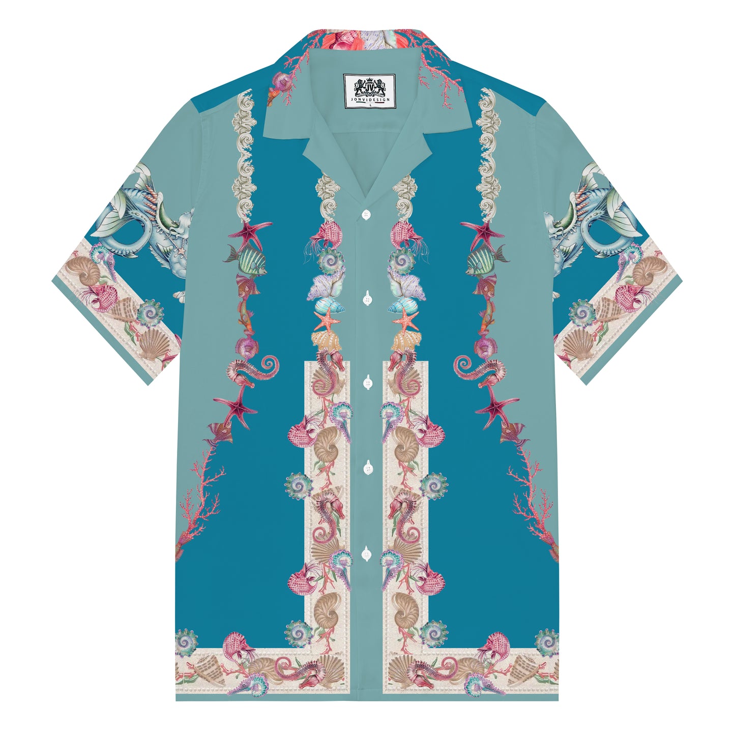 Ocean Themed Travel And Vacation Pattern Camp Collar Short Sleeve Shirt
