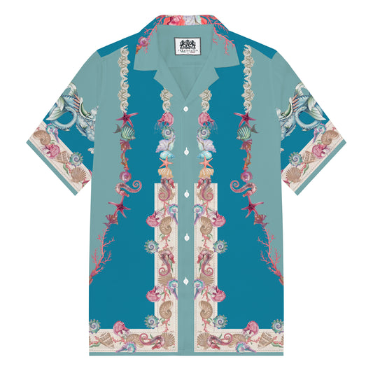 Ocean Themed Travel And Vacation Pattern Camp Collar Short Sleeve Shirt