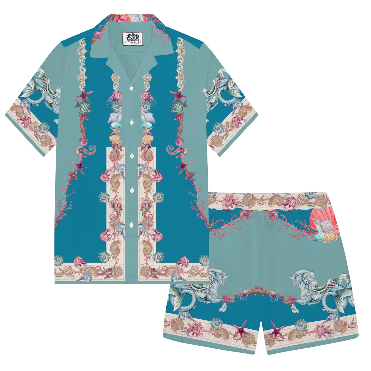 Ocean Themed Travel And Vacation Pattern Elastic Waistband Casual Shorts