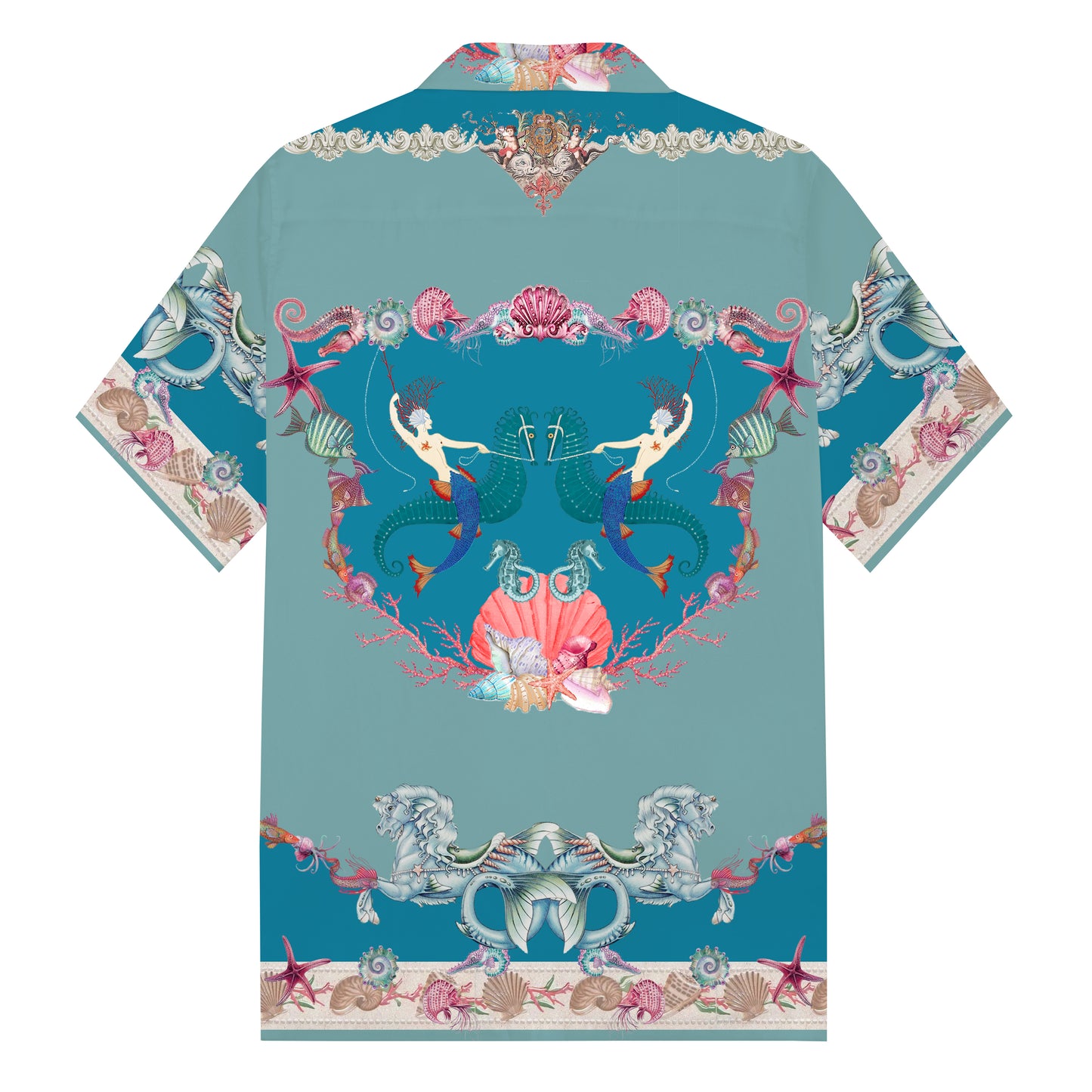 Ocean Themed Travel And Vacation Pattern Camp Collar Short Sleeve Shirt