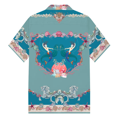 Ocean Themed Travel And Vacation Pattern Camp Collar Short Sleeve Shirt