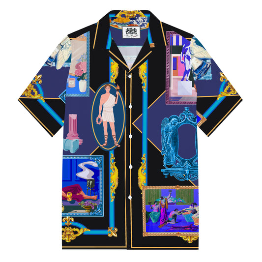 Ancient Greek Statues, Oil Paintings Camp Collar Short Sleeve Shirt