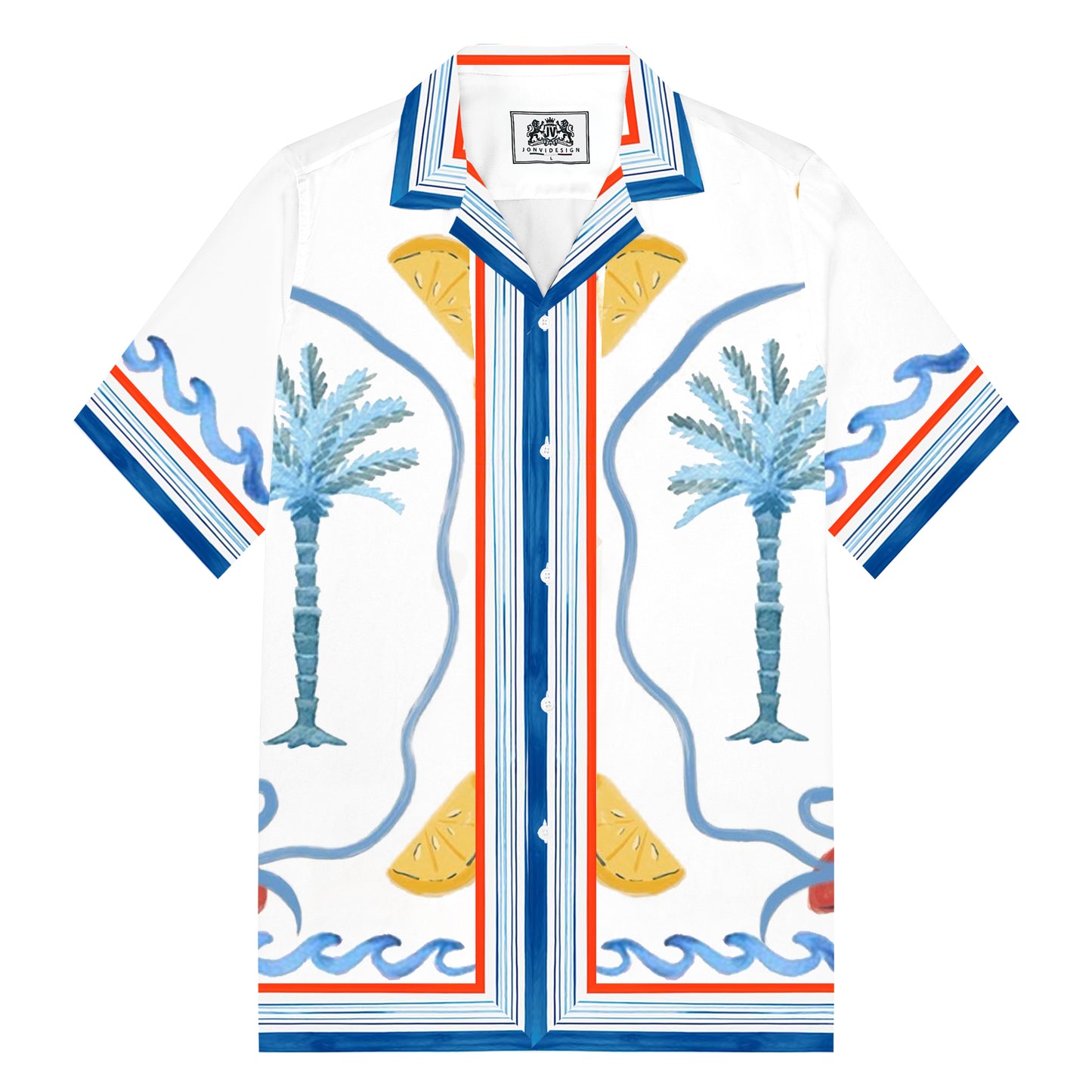 Leisure Vacation Crayfish Pattern Camp Collar Short Sleeve Shirt