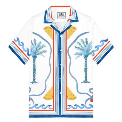 Leisure Vacation Crayfish Pattern Camp Collar Short Sleeve Shirt