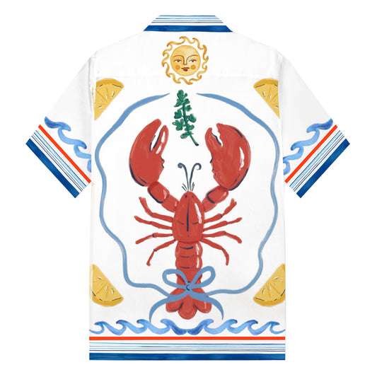 Leisure Vacation Crayfish Pattern Camp Collar Short Sleeve Shirt