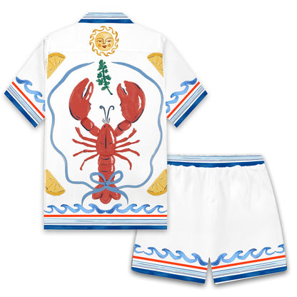 Leisure Vacation Crayfish Pattern Camp Collar Short Sleeve Shirt