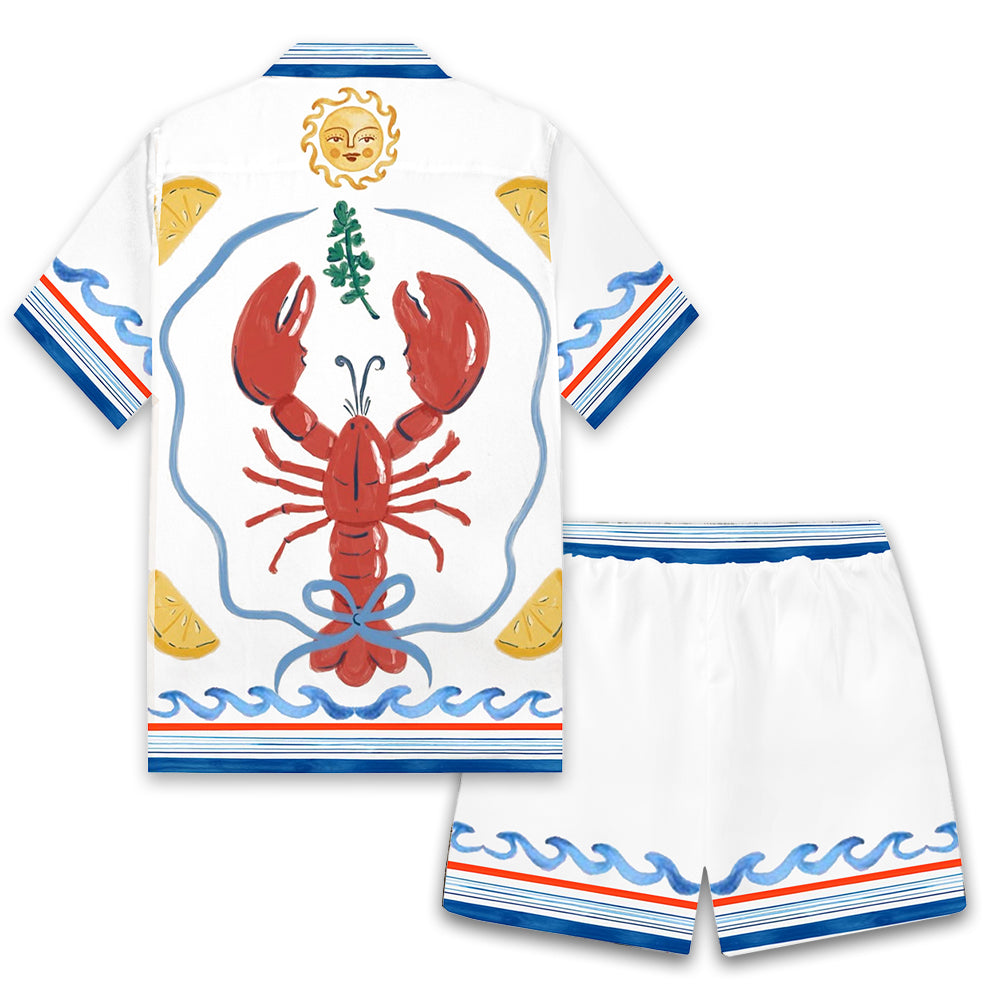 Leisure Vacation Crayfish Pattern Elastic Waistband Summer Casual Shorts