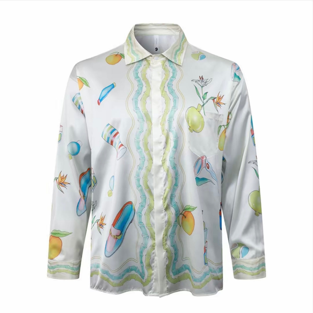 Casablanca‑style Afghan Hound Print Long‑Sleeve Shirt