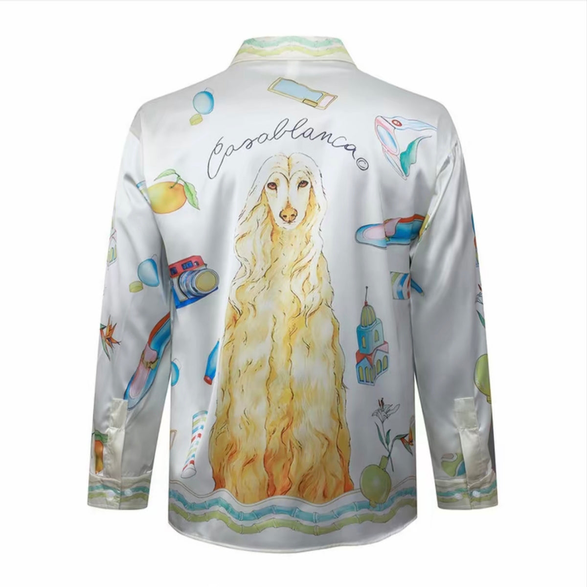 Casablanca‑style Afghan Hound Print Long‑Sleeve Shirt