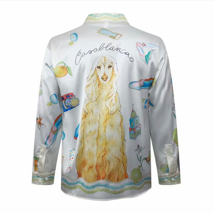 Casablanca‑style Afghan Hound Print Long‑Sleeve Shirt