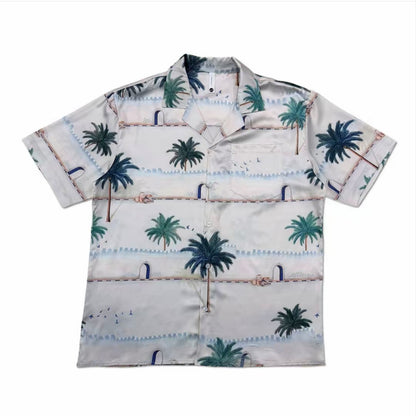 Coastal Palm Print Camp Collar Short‑Sleeve Shirt