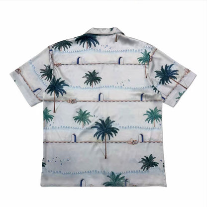 Coastal Palm Print Camp Collar Short‑Sleeve Shirt