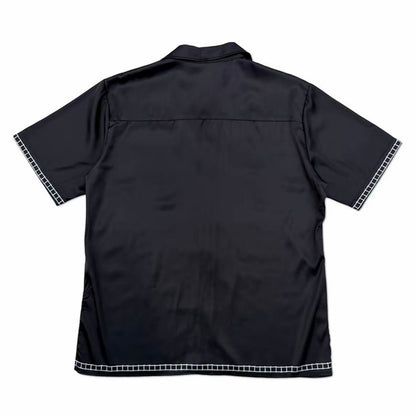 Black Horse Grid Print Men’s Cuban Collar Shirt
