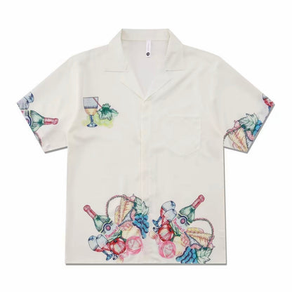 Tropical Cocktail Fruit Print Men’s Cuban Collar Shirt