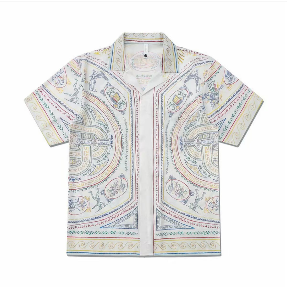 Pastel Baroque Medallion Print Men’s Cuban Collar Shirt