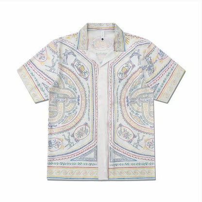 Pastel Baroque Medallion Print Men’s Cuban Collar Shirt