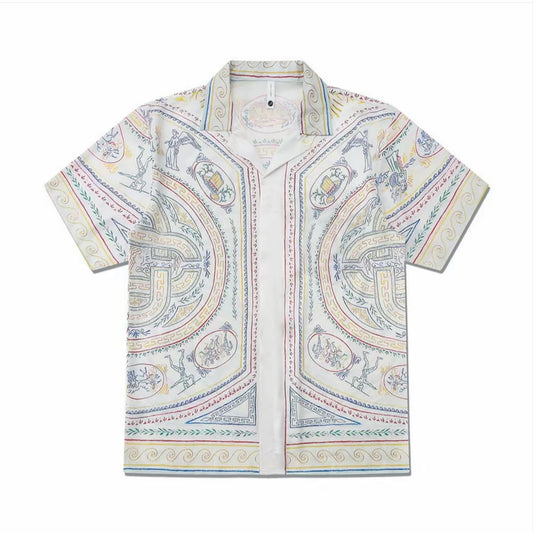 Pastel Baroque Medallion Print Men’s Cuban Collar Shirt