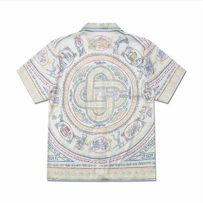 Pastel Baroque Medallion Print Men’s Cuban Collar Shirt