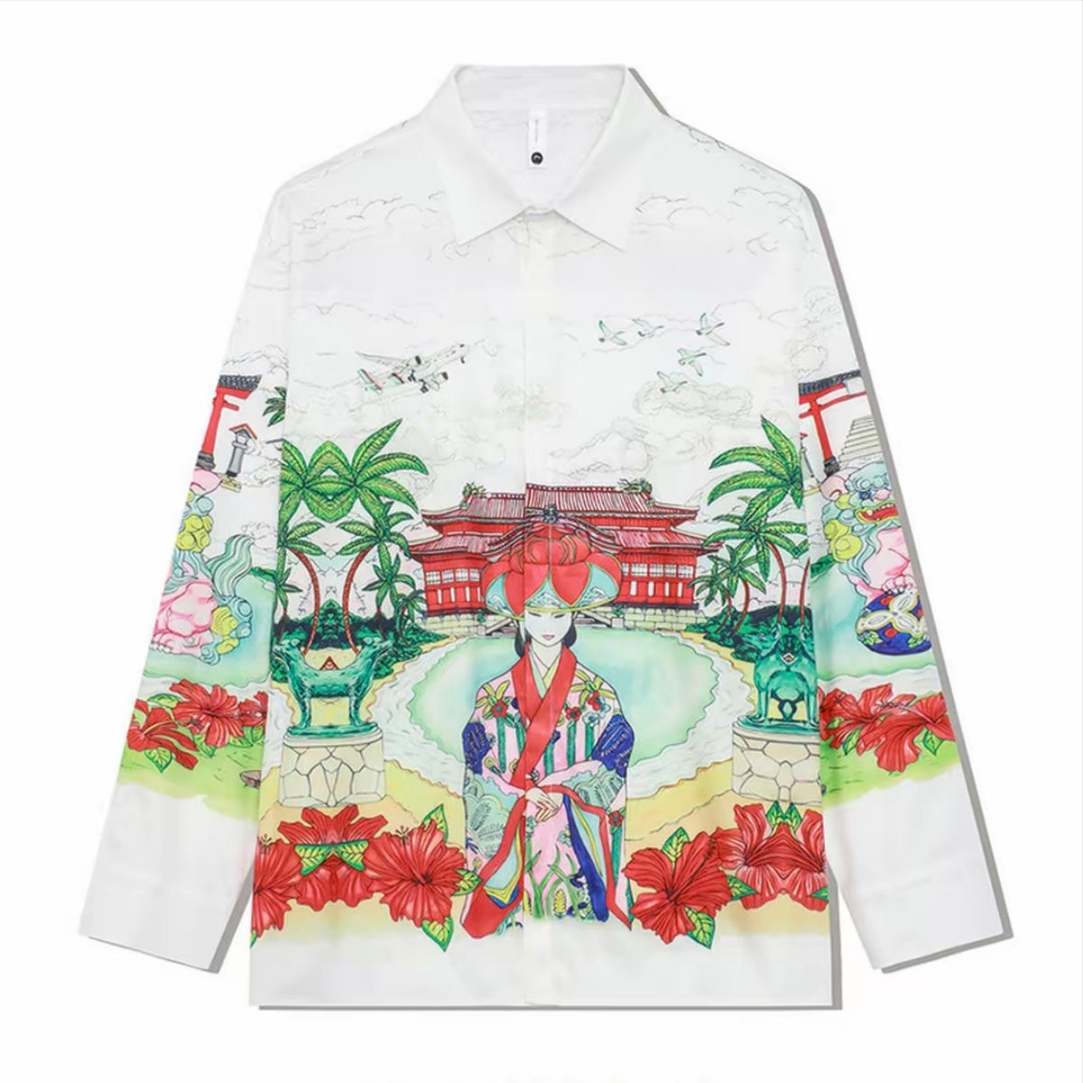 Ukiyo‑e Geisha Landscape Men’s Long‑Sleeve Shirt