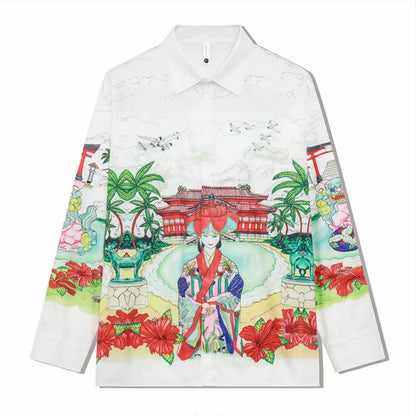 Ukiyo‑e Geisha Landscape Men’s Long‑Sleeve Shirt