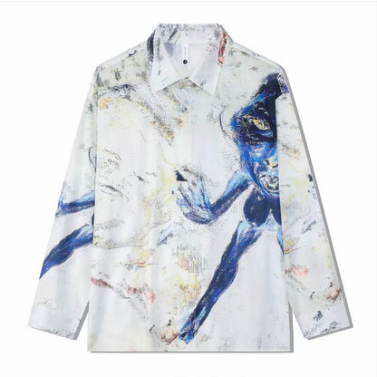 Abstract Graffiti Print Men’s Long‑Sleeve Shirt