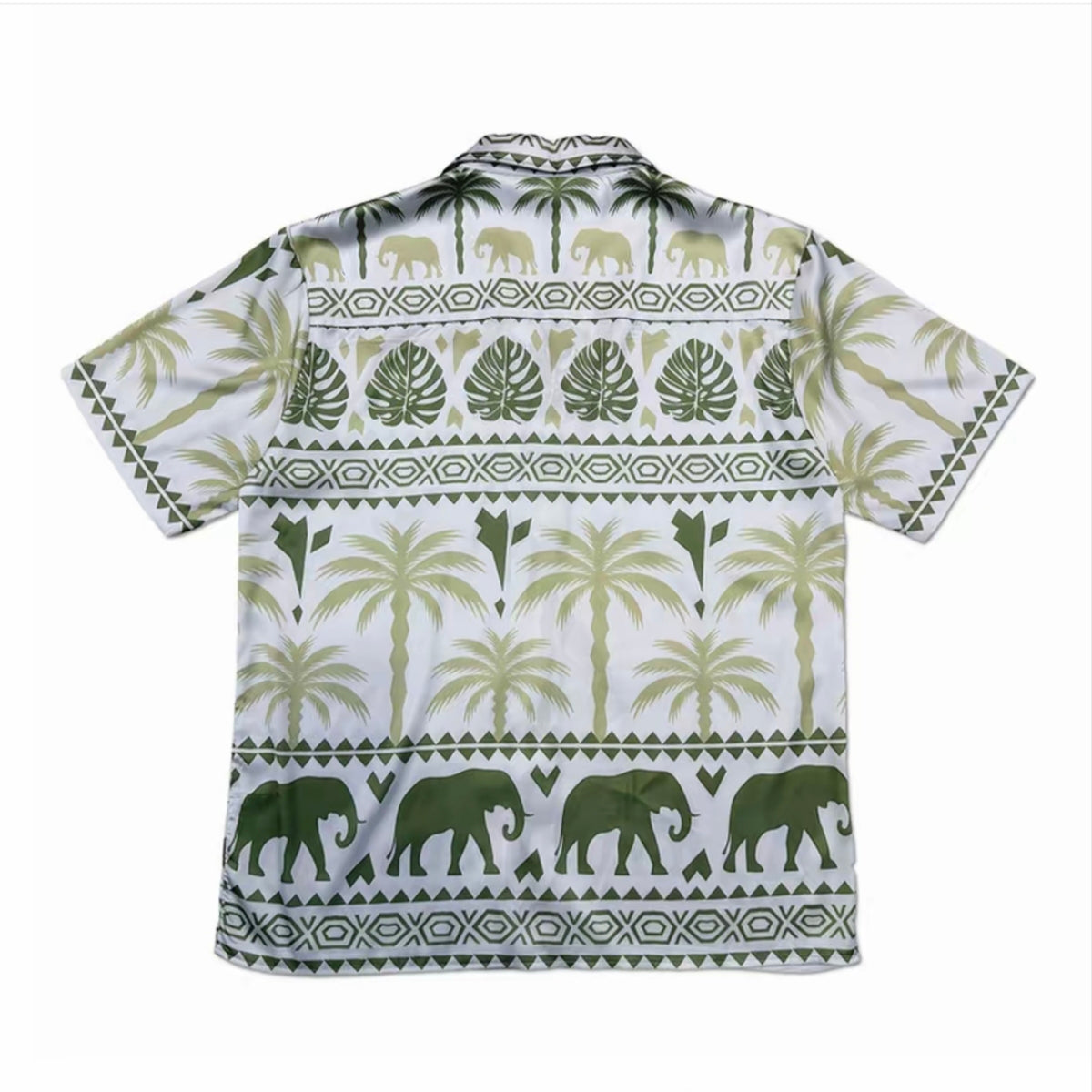 Bohemian Elephant & Palm Print Men’s Cuban Collar Short‑Sleeve Shirt