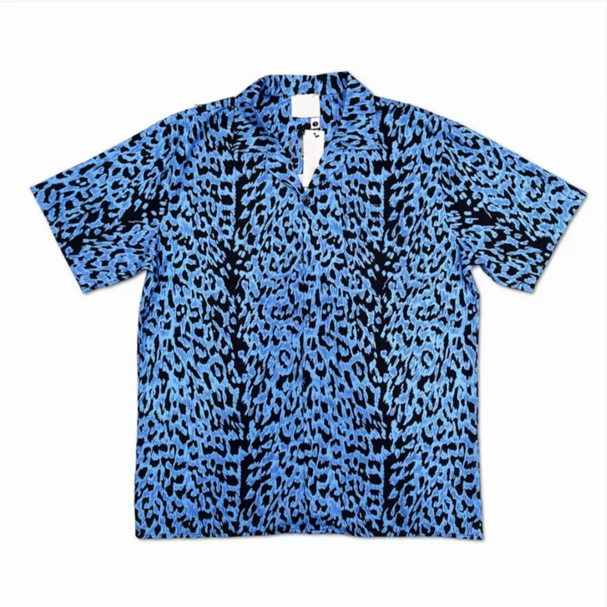Blue Leopard Print Cuban Collar Men’s Short‑Sleeve Shirt
